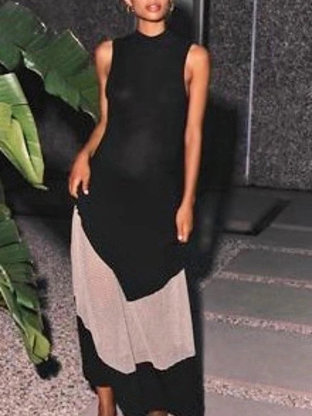 Anthropologie High-Neck Sheer Panel Midi Dress Color Block Maxi Dress Size Large - Picture 1 of 4